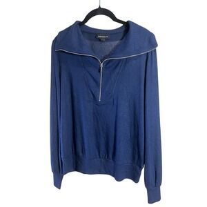 Fortune + Ivy Womens Quarter Zip Pullover Sweater Blue Ribbed Collared‎ Medium